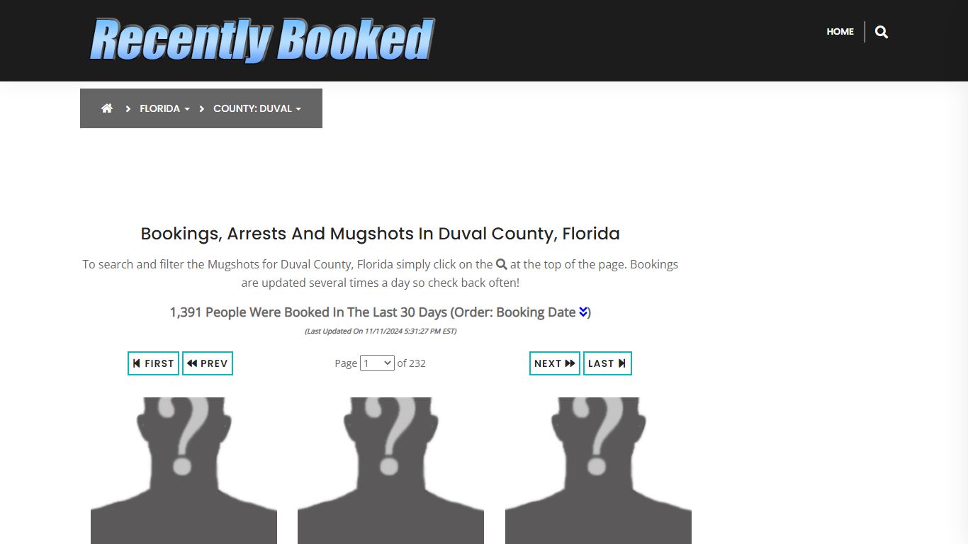 Bookings, Arrests and Mugshots in Duval County, Florida - Recently Booked